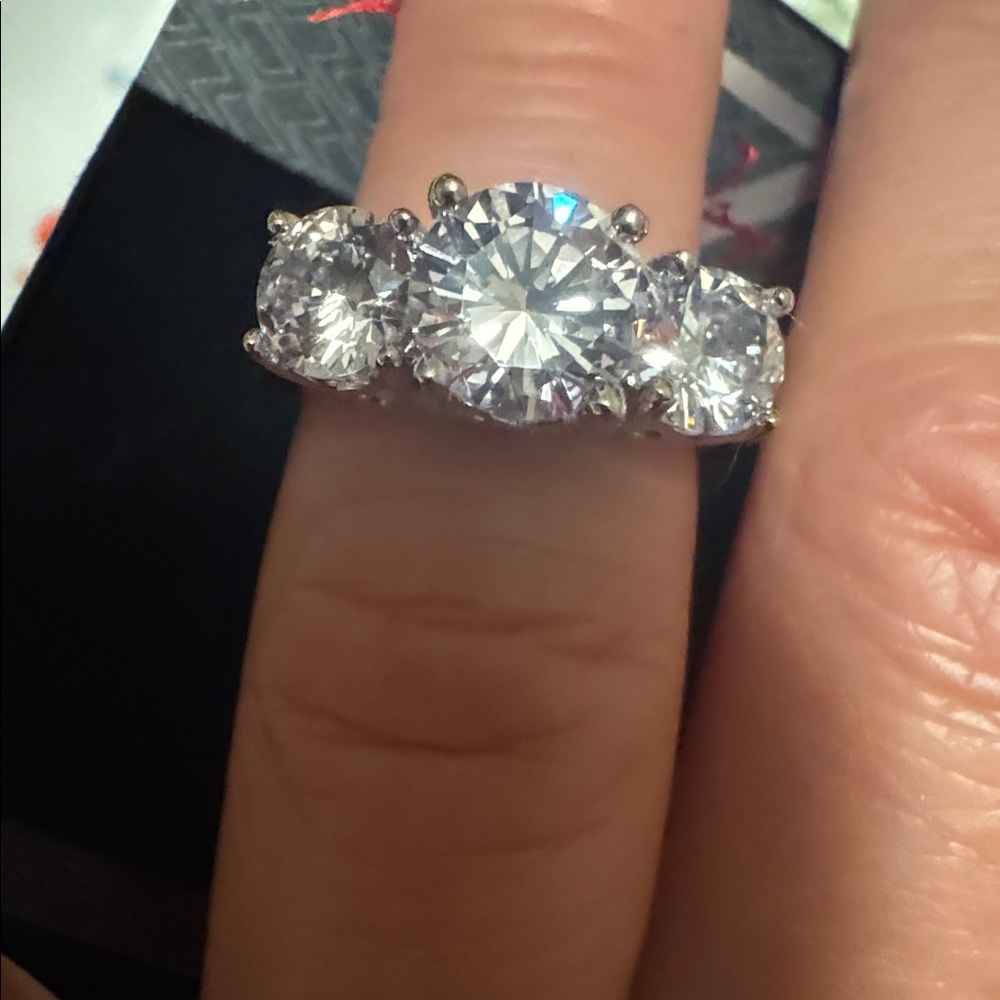 New Kenneth Jay Lane Silver Tone Triple CZ Ring